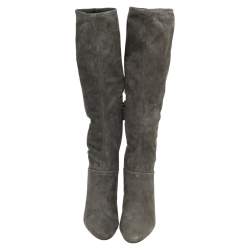 Pre Owned Prada Grey Suede Knee Length Boots Size 38.5