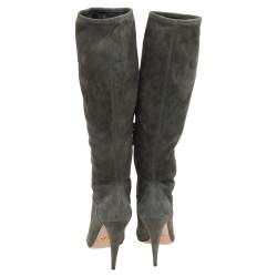 Pre Owned Prada Grey Suede Knee Length Boots Size 38.5