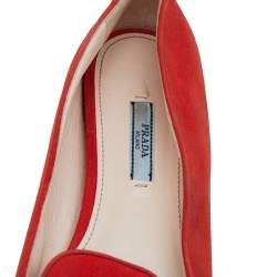 Pre Owned Prada Orange Suede Bow Ballet Flats Size 40