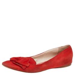 Pre Owned Prada Orange Suede Bow Ballet Flats Size 40