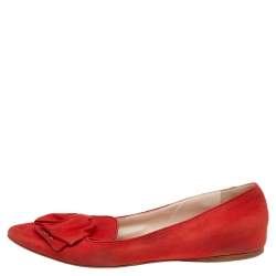 Pre Owned Prada Orange Suede Bow Ballet Flats Size 40