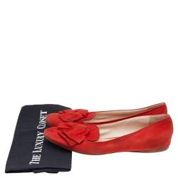 Pre Owned Prada Orange Suede Bow Ballet Flats Size 40