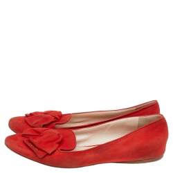 Pre Owned Prada Orange Suede Bow Ballet Flats Size 40