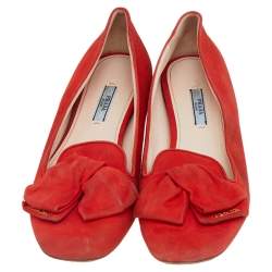 Pre Owned Prada Orange Suede Bow Ballet Flats Size 40