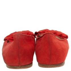 Pre Owned Prada Orange Suede Bow Ballet Flats Size 40