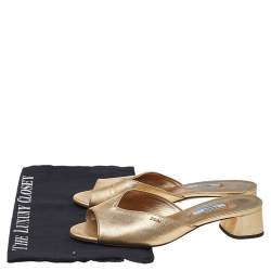 Pre Owned Prada Gold Saffiano Leather Silde Sandals Size 37.5