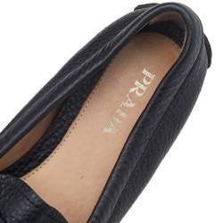 Pre Owned Prada Black Leather Slip On Loafers Size 37.5