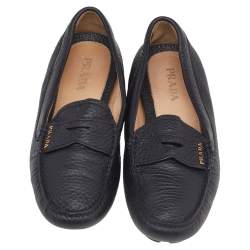 Pre Owned Prada Black Leather Slip On Loafers Size 37.5