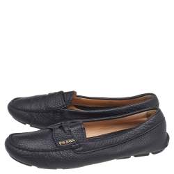 Pre Owned Prada Black Leather Slip On Loafers Size 37.5