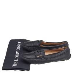 Pre Owned Prada Black Leather Slip On Loafers Size 37.5