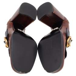 Pre Owned Prada Brown/Black Brogue Leather Fringe Block Heel Loafer Pumps Size 37.5