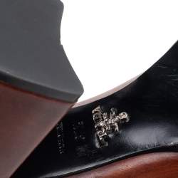 Pre Owned Prada Brown/Black Brogue Leather Fringe Block Heel Loafer Pumps Size 37.5