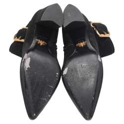Pre Owned Prada Black Suede Buckle Detail Ankle Boots Size 37.5