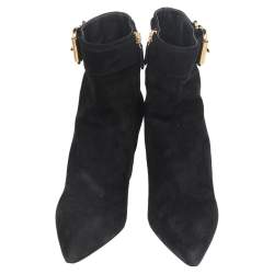 Pre Owned Prada Black Suede Buckle Detail Ankle Boots Size 37.5