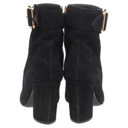 Pre Owned Prada Black Suede Buckle Detail Ankle Boots Size 37.5