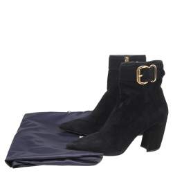 Pre Owned Prada Black Suede Buckle Detail Ankle Boots Size 37.5