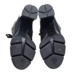 Pre Owned Prada Black Nylon And Leather Lace up Ankle Boots Size 40.5