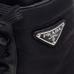Pre Owned Prada Black Nylon And Leather Lace up Ankle Boots Size 40.5