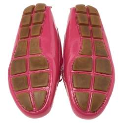 Pre Owned Prada Pink Patent Leather Bow Slip On Loafers Size 38