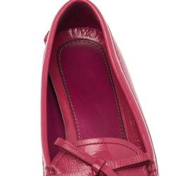 Pre Owned Prada Pink Patent Leather Bow Slip On Loafers Size 38