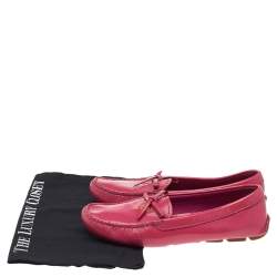 Pre Owned Prada Pink Patent Leather Bow Slip On Loafers Size 38