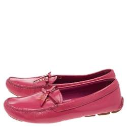 Pre Owned Prada Pink Patent Leather Bow Slip On Loafers Size 38