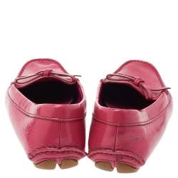Pre Owned Prada Pink Patent Leather Bow Slip On Loafers Size 38