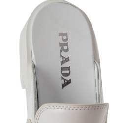 Pre Owned Prada White Leather Logo Embellished Mules Size 40