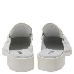 Pre Owned Prada White Leather Logo Embellished Mules Size 40