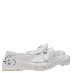 Pre Owned Prada White Leather Logo Embellished Mules Size 40