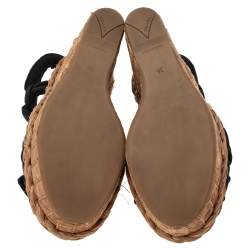 Pre Owned Prada Black Fabric Wedge Platform Espadrille Sandals Size 36