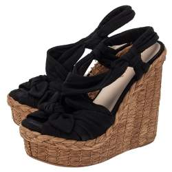 Pre Owned Prada Black Fabric Wedge Platform Espadrille Sandals Size 36