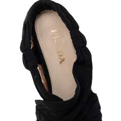 Pre Owned Prada Black Fabric Wedge Platform Espadrille Sandals Size 36