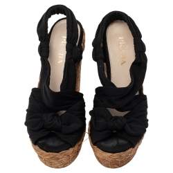 Pre Owned Prada Black Fabric Wedge Platform Espadrille Sandals Size 36