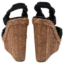 Pre Owned Prada Black Fabric Wedge Platform Espadrille Sandals Size 36