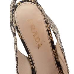 Pre Owned Prada Brown/Beige Python Bow Platform Slingback Sandals Size 36.5