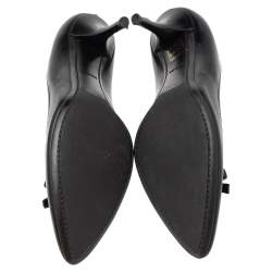 Pre Owned Prada Black Leather Bow Pointed Toe Pumps Size 38