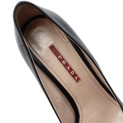 Pre Owned Prada Black Leather Bow Pointed Toe Pumps Size 38