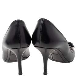 Pre Owned Prada Black Leather Bow Pointed Toe Pumps Size 38