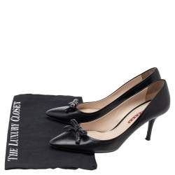 Pre Owned Prada Black Leather Bow Pointed Toe Pumps Size 38