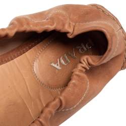 Pre Owned Prada Tan Leather Scrunch Ballet Flats Size 38.5