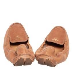 Pre Owned Prada Tan Leather Scrunch Ballet Flats Size 38.5