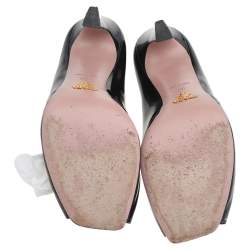 Pre Owned Prada Black Patent Leather Crystal Embellished Open Toe Pumps Size 39