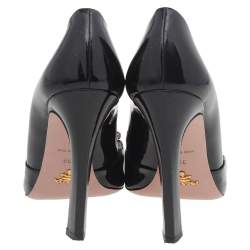 Pre Owned Prada Black Patent Leather Crystal Embellished Open Toe Pumps Size 39