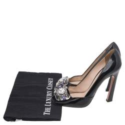 Pre Owned Prada Black Patent Leather Crystal Embellished Open Toe Pumps Size 39