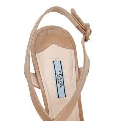 Prada Beige Patent Leather Strappy Platform Sandals Size 40