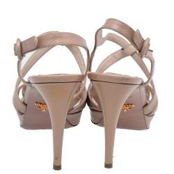 Prada Beige Patent Leather Strappy Platform Sandals Size 40