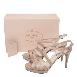 Prada Beige Patent Leather Strappy Platform Sandals Size 40