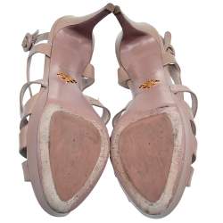 Prada Beige Patent Leather Strappy Platform Sandals Size 40