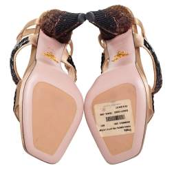 Pre Owned Prada Black/Beige Satin And Sequins Crystal Embellished T-Strap Sandals Size 36.5